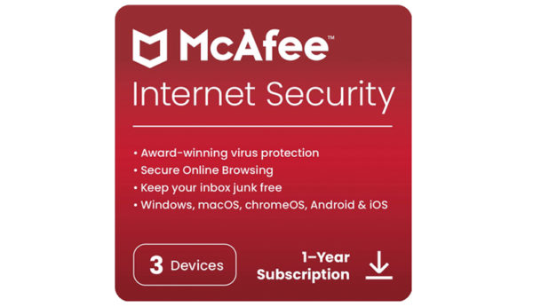 McAfee Internet Security 2022 -virustorjuntaohjelma 3 laitteelle vuodeksi | -75 %