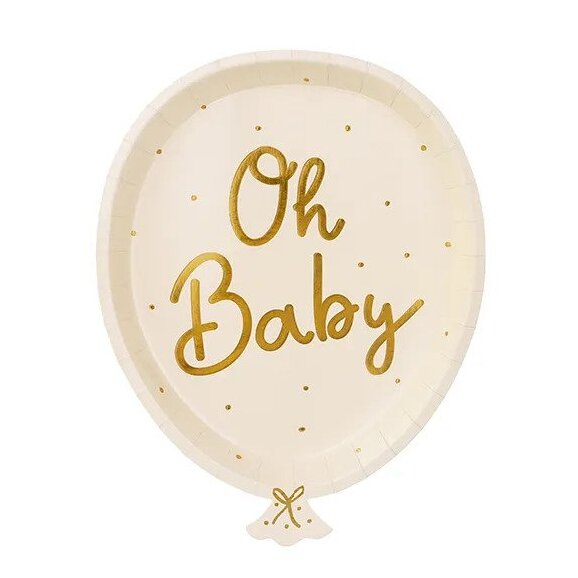 Pahvilautaset - Ilmapallo - Oh Baby, 6kpl, 22cm