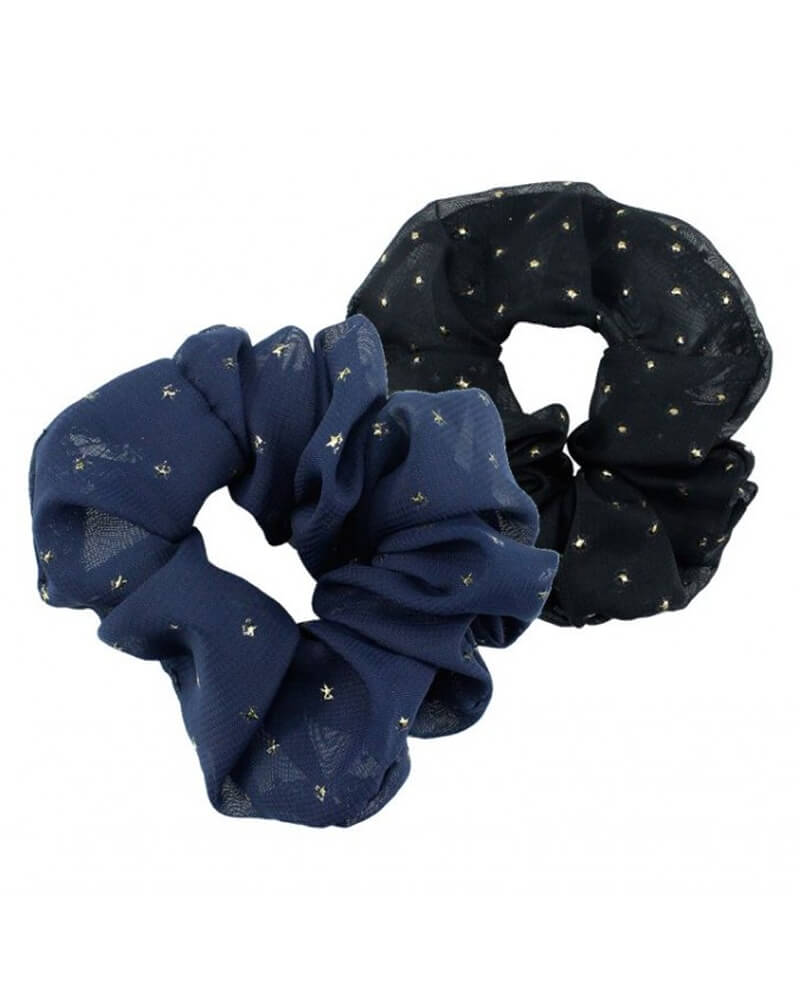 Everneed Scrunchie Sæt - Sort/Navy Med Guld Stjerner (U)