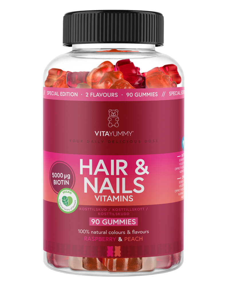 Vitayummy Hair & Nails Vitamins Raspberry & Peach (U)   90 stk.