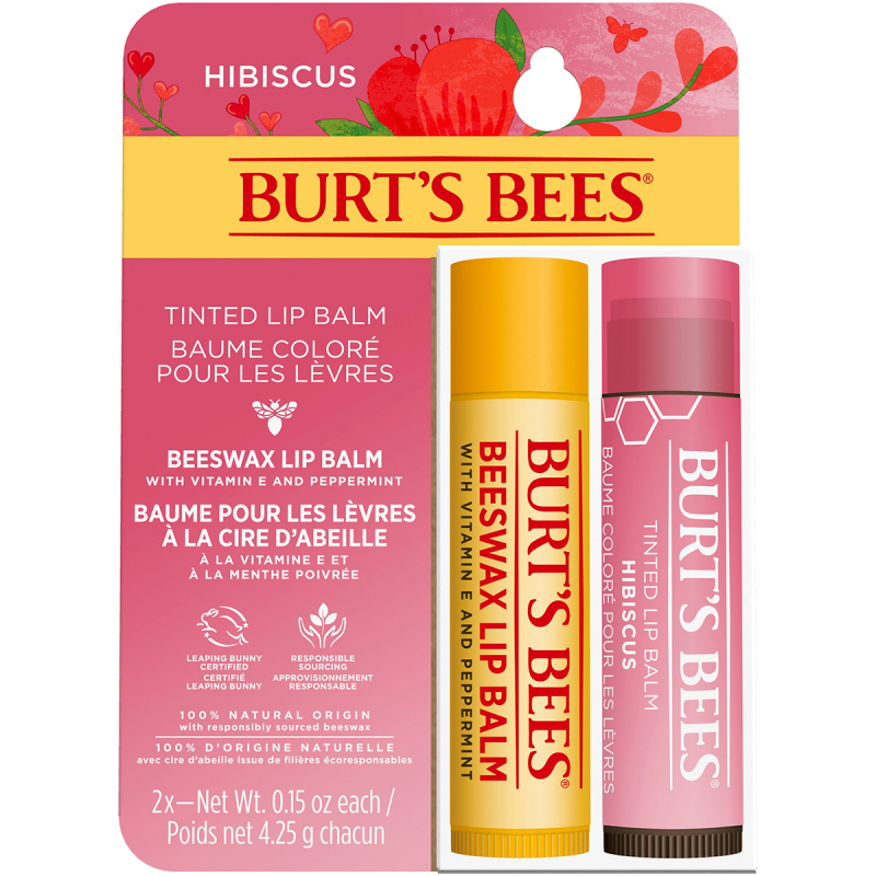 Burts Bees Beeswax Lip Balm & Hibiscus Tinted Lip Balm Gift Set