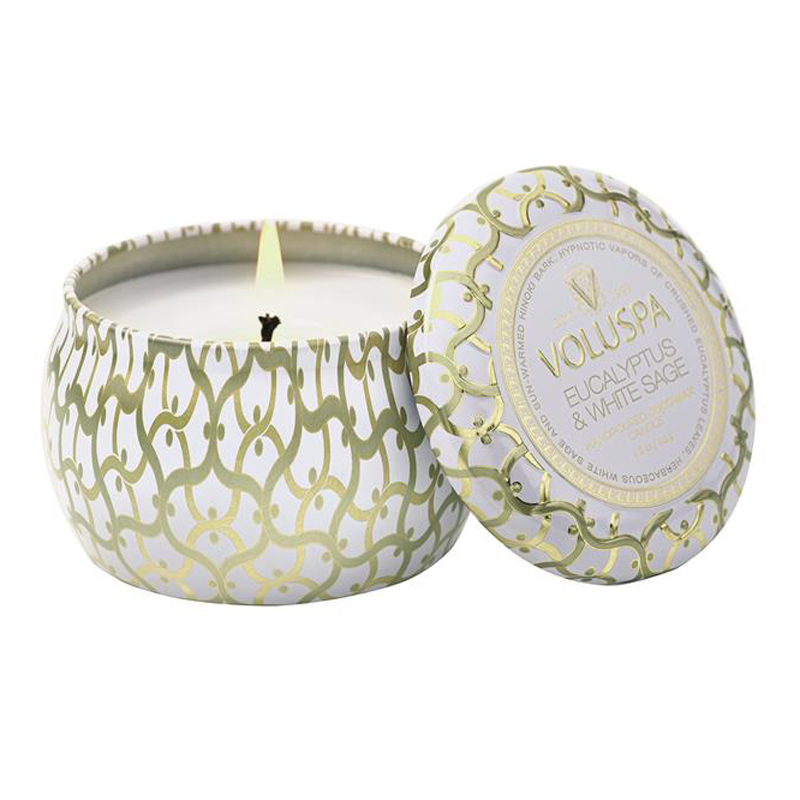 Voluspa Mini Tin Candle Eucalyptus And White Sage 25h