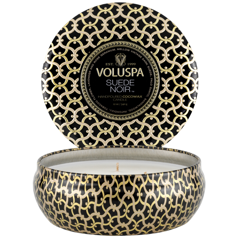 Voluspa 3-Wick Tin Candle Suede Noir 40h