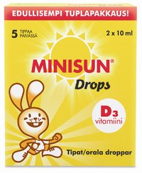 Minisun Drops D3-vitamiinitipat tuplapakkaus 2 x 10 ml