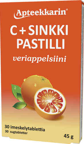 Apteekkarin C + sinkki pastilli Veriappelsiini 30 imeskelytablettia