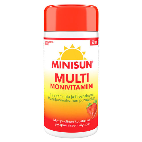 Minisun Monivitamiini Multi Mansikka 90 purutablettia