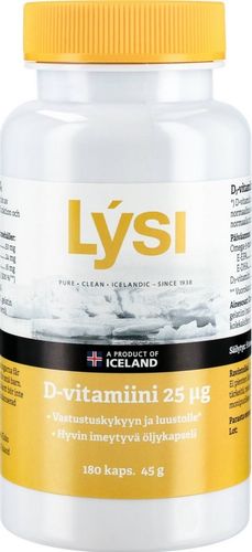 Lysi D3-vitamiini 25 mikrog 180 kapselia