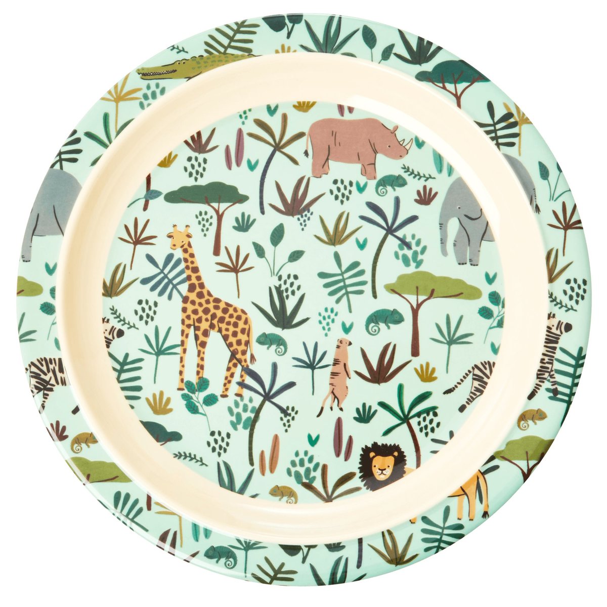 RICE Rice lasten lautanen Jungle animals Green-multi