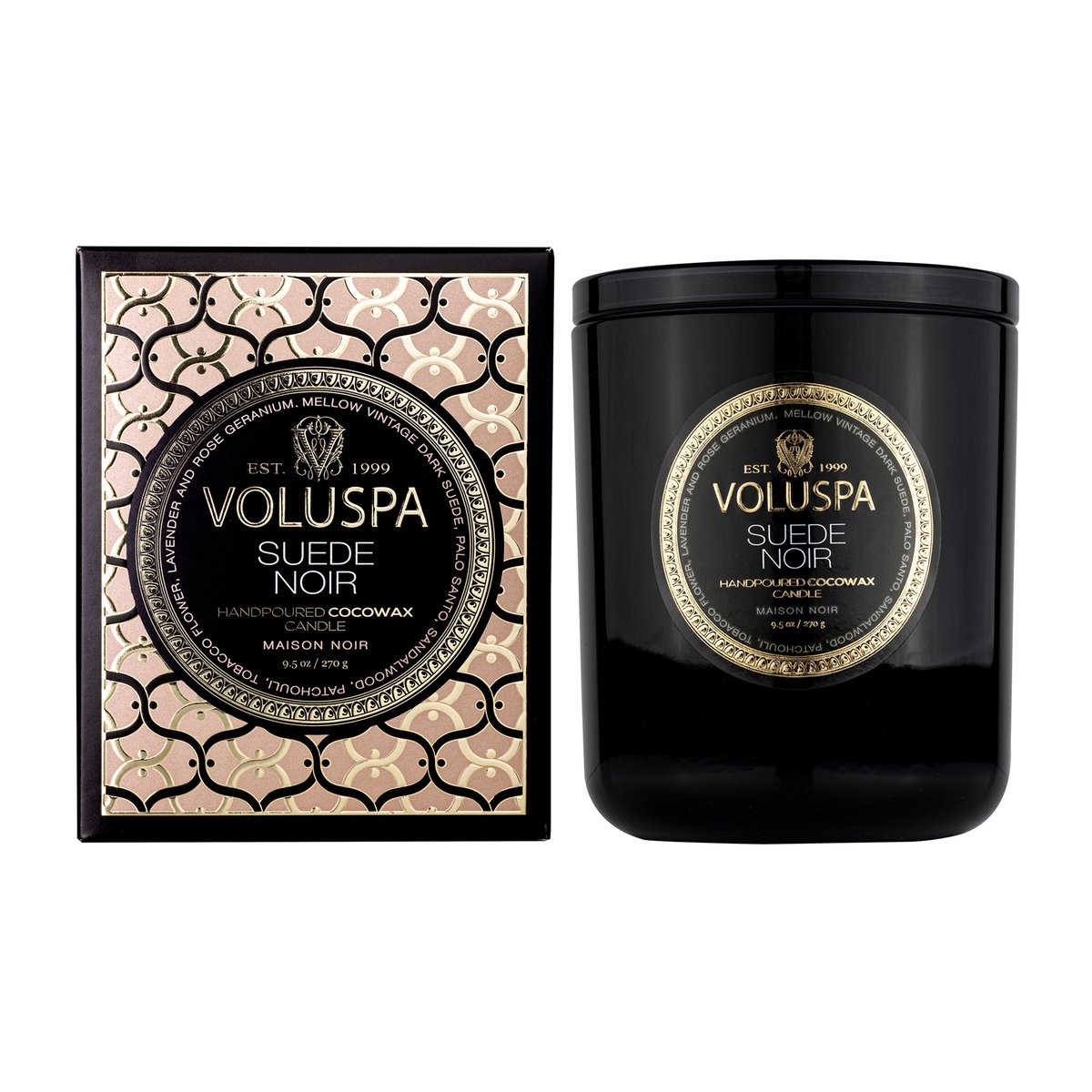 Voluspa Classic Maison Noir tuoksukynttilä 60 tuntia Suede Noir