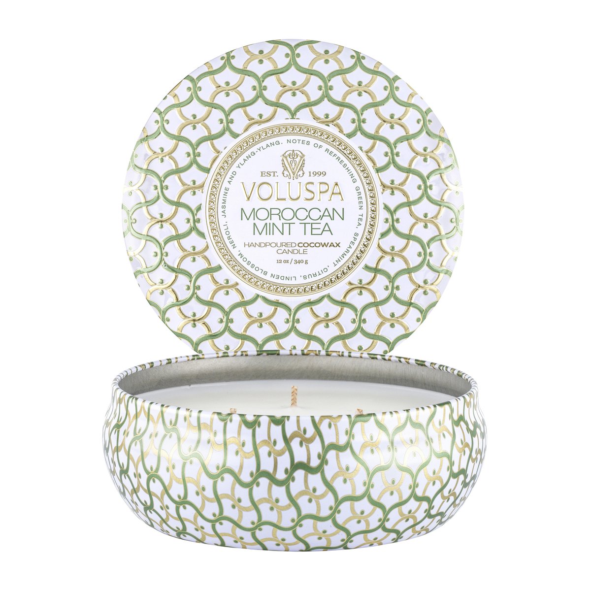 Voluspa Maison Blanc 3-wick Tin tuoksukynttilä 40 tuntia Moroccan Mintun Tea