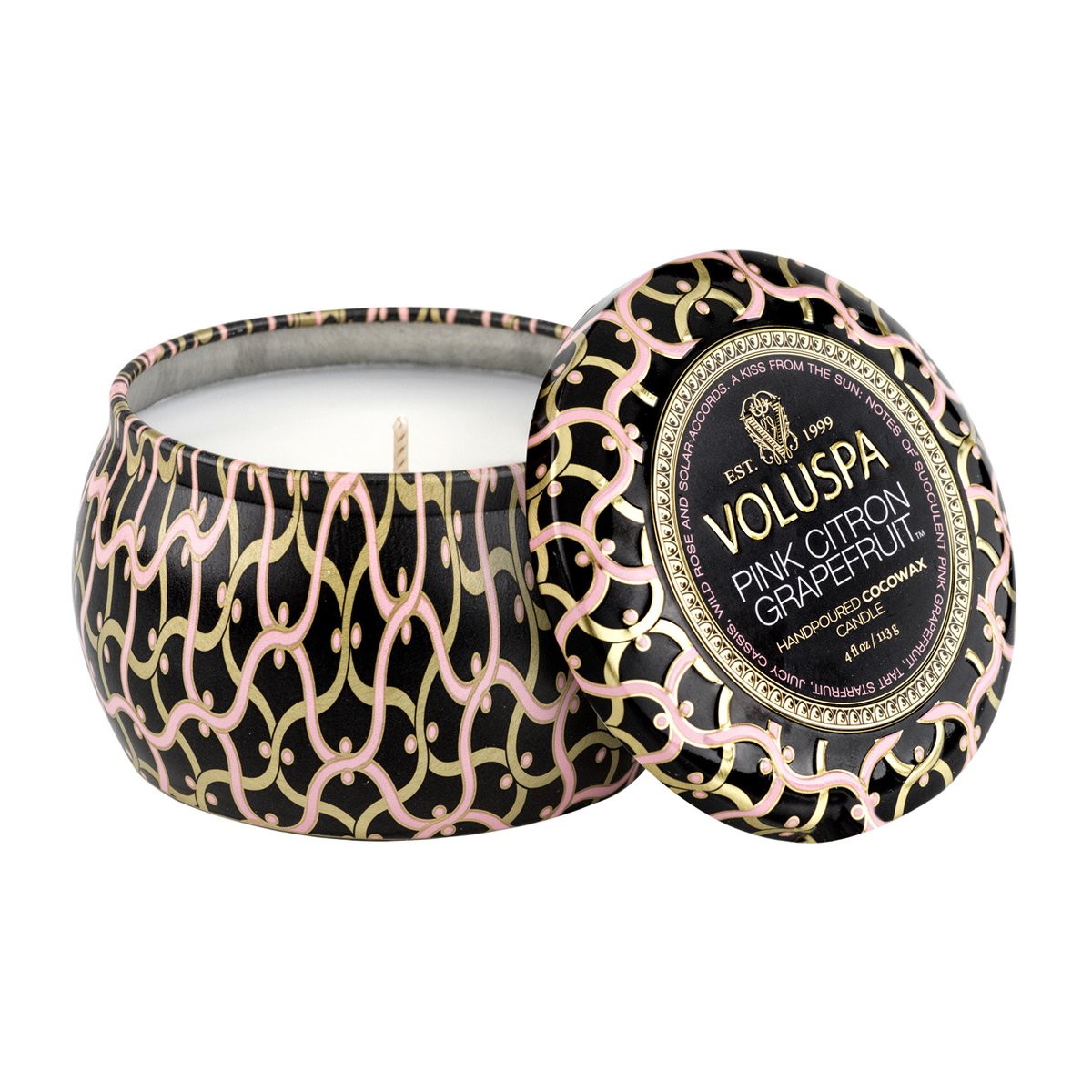 Voluspa Maison Noir Mini Tin tuoksukynttilä 25 tuntia Pink Citron Grapefruit