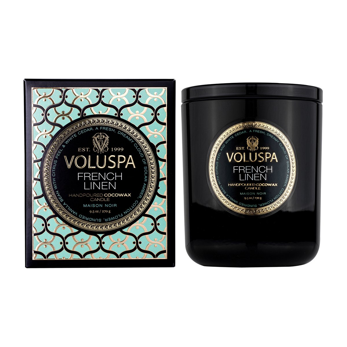 Voluspa Classic Maison Noir tuoksukynttilä 60 tuntia French Linen