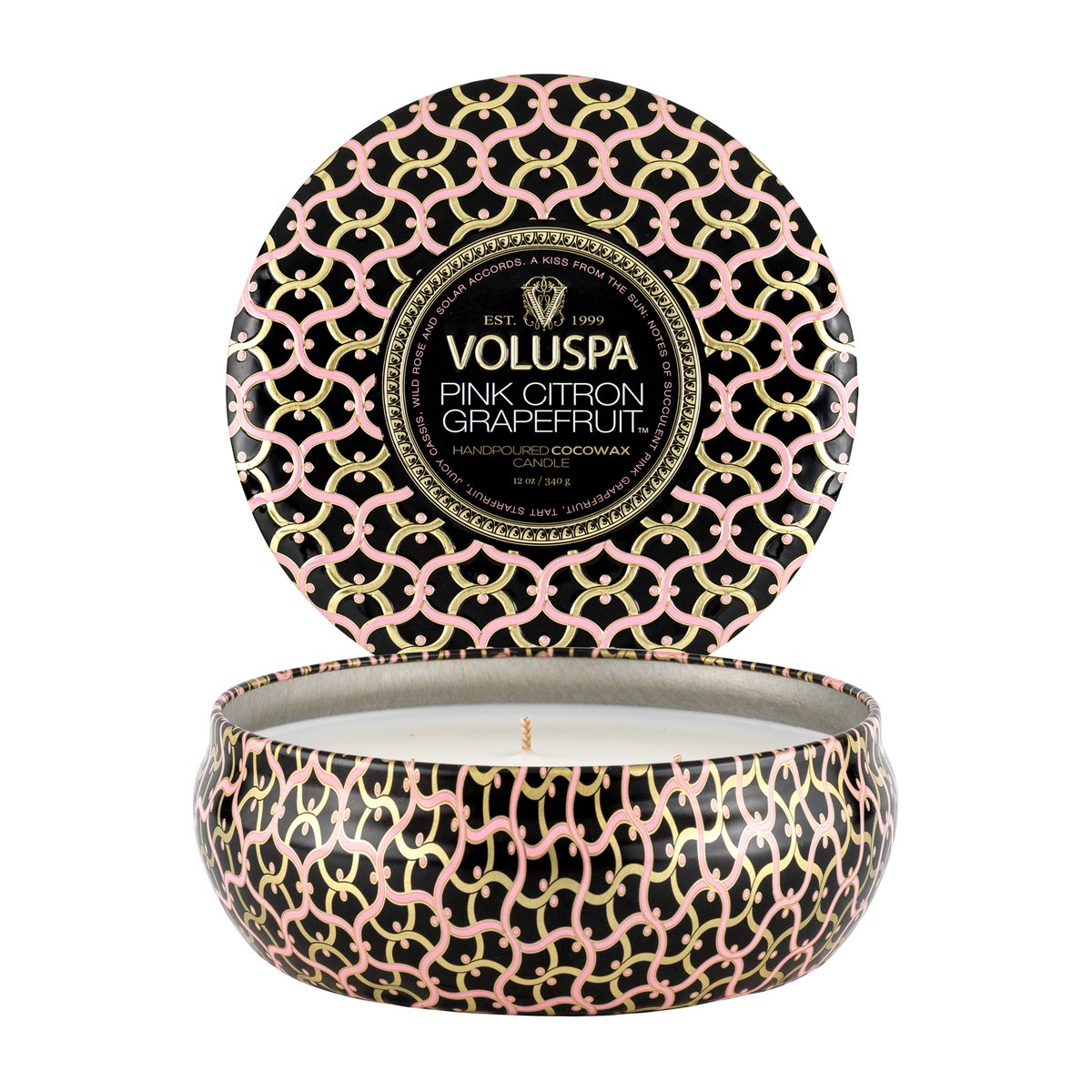 Voluspa Maison Noir 3-wick Tin tuoksukynttilä 40 tuntia Pink Citron Grapefruit