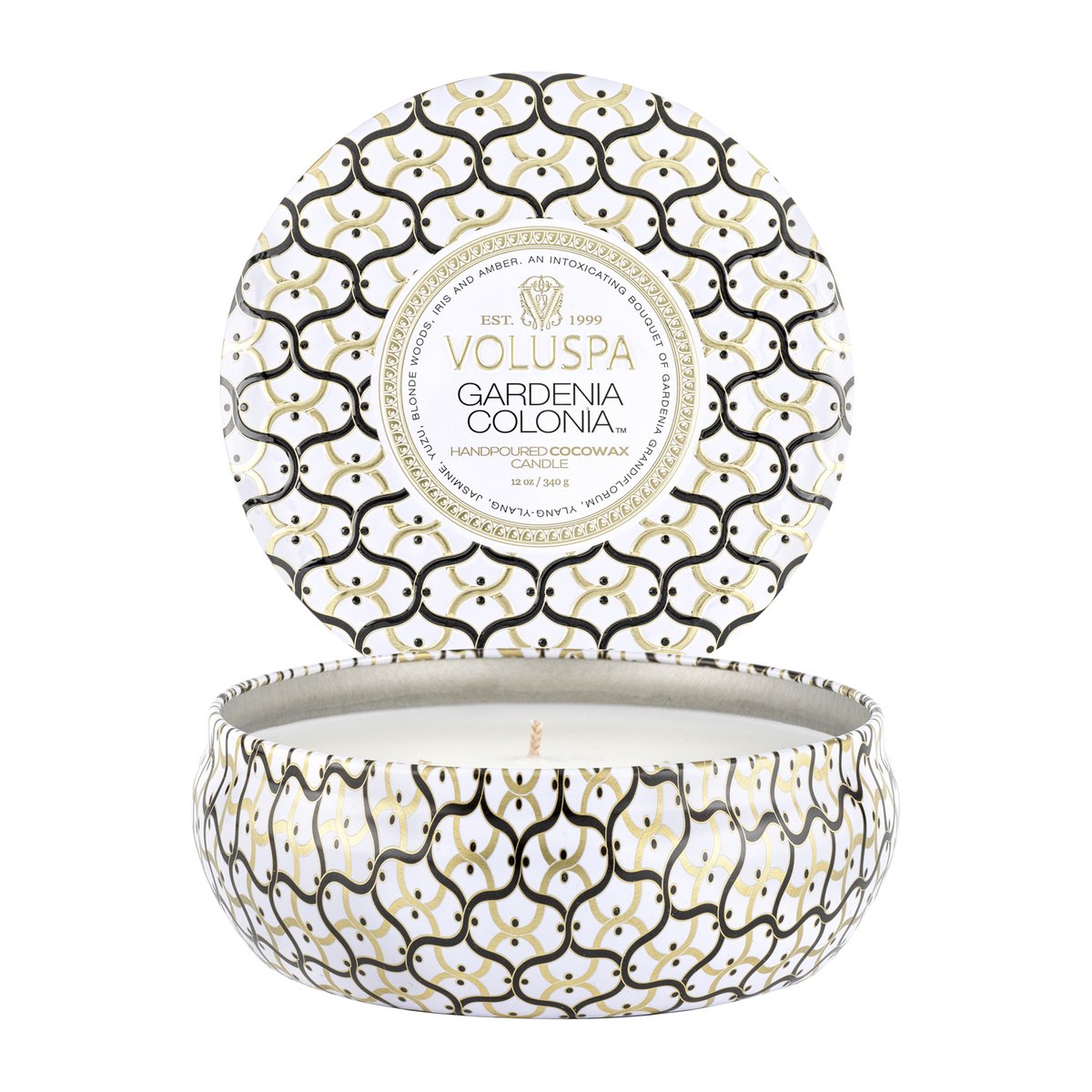 Voluspa Maison Blanc 3-wick Tin tuoksukynttilä 40 tuntia Gardenia Colonia