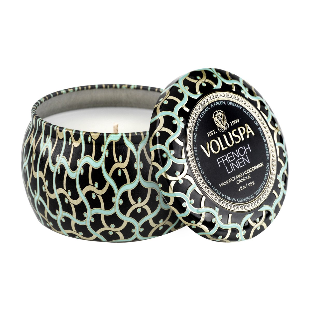 Voluspa Maison Noir Mini Tin tuoksukynttilä 25 tuntia French Linen