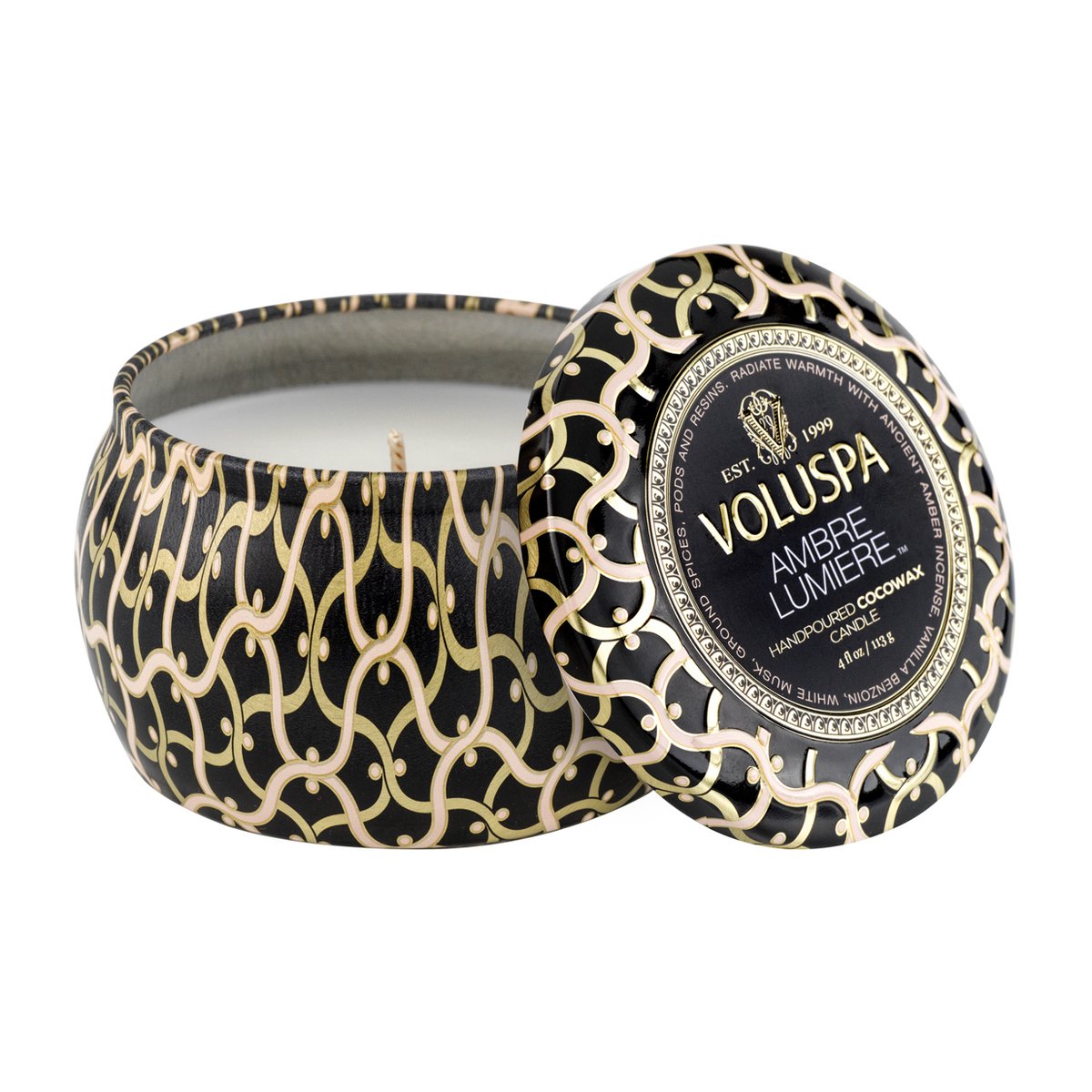 Voluspa Maison Noir Mini Tin tuoksukynttilä 25 tuntia Ambre Lumiere