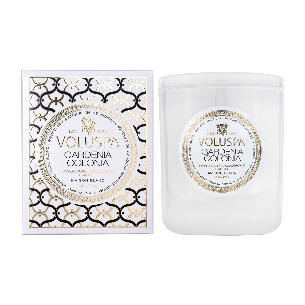 Voluspa Classic Maison Blanc tuoksukynttilä 60 tuntia Gardenia Colonia