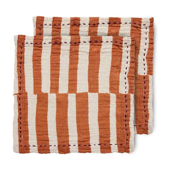 HKliving Striped puuvillainen lautasliina 30 x 30 cm 2-pakkaus Tangerine