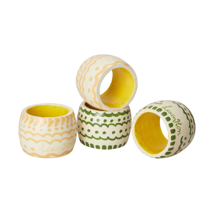 Lexington Easter Ring in Wood servetinpidike 4 kpl Green-yellow