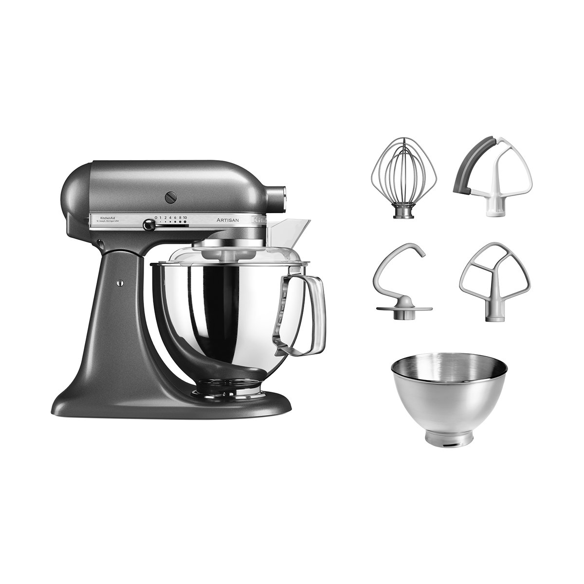 KitchenAid Artisan 5KSM175 keittiökone lisävarusteilla 4,8 L Medallion silver