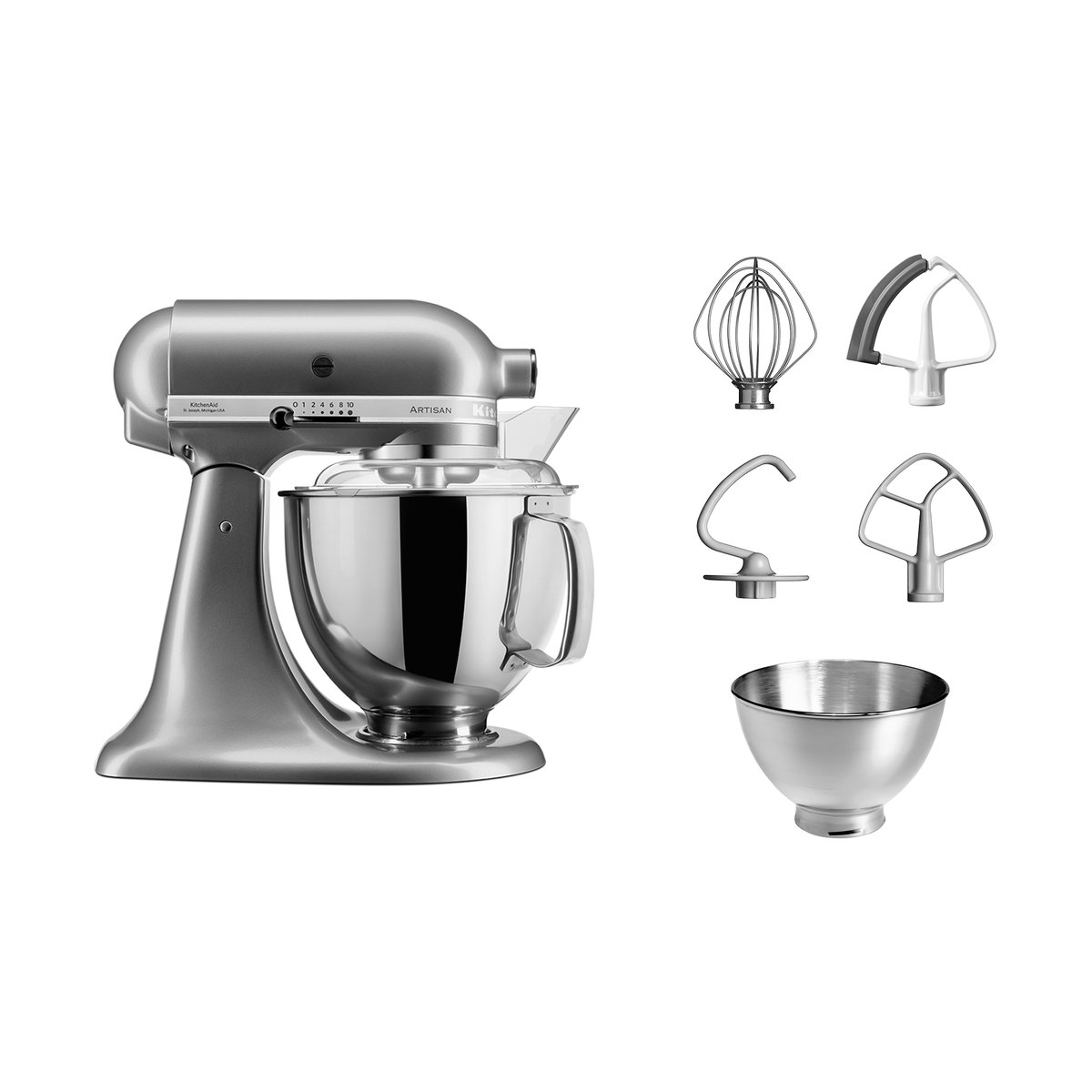 KitchenAid Artisan 5KSM175 keittiökone lisävarusteilla 4,8 L Contour silver