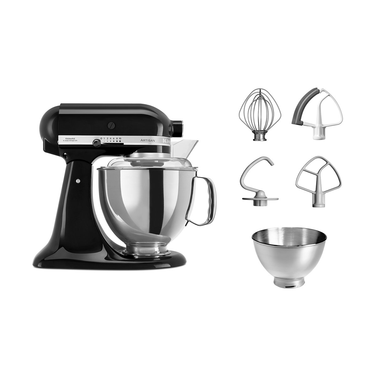 KitchenAid Artisan 5KSM175 keittiökone lisävarusteilla 4,8 L Onyx black