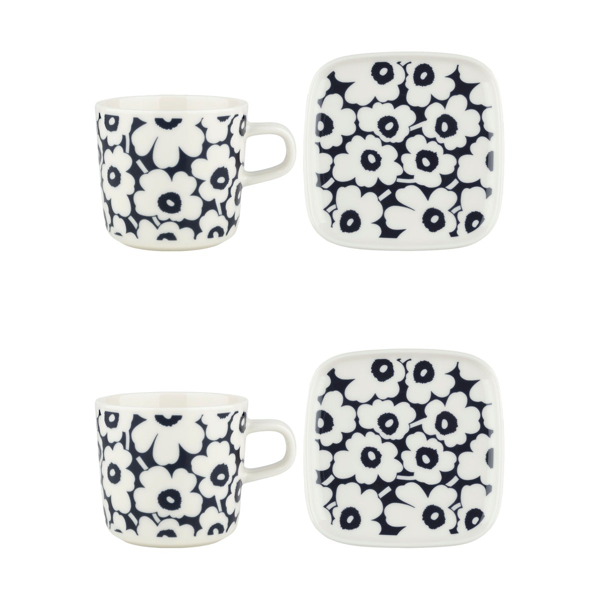 Marimekko Pikkuinen Unikko kuppi ja lautanen setti 20 cl 4 osaa Dark blue-white