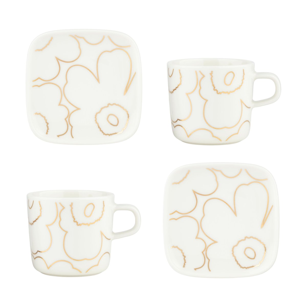 Marimekko Piirto Unikko kuppi ja lautanen setti 20 cl 4 osaa White-gold