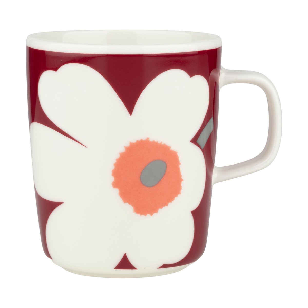 Marimekko Unikko 60-vuotisjuhlapainos muki 25 cl White-dark cherry-ash grey