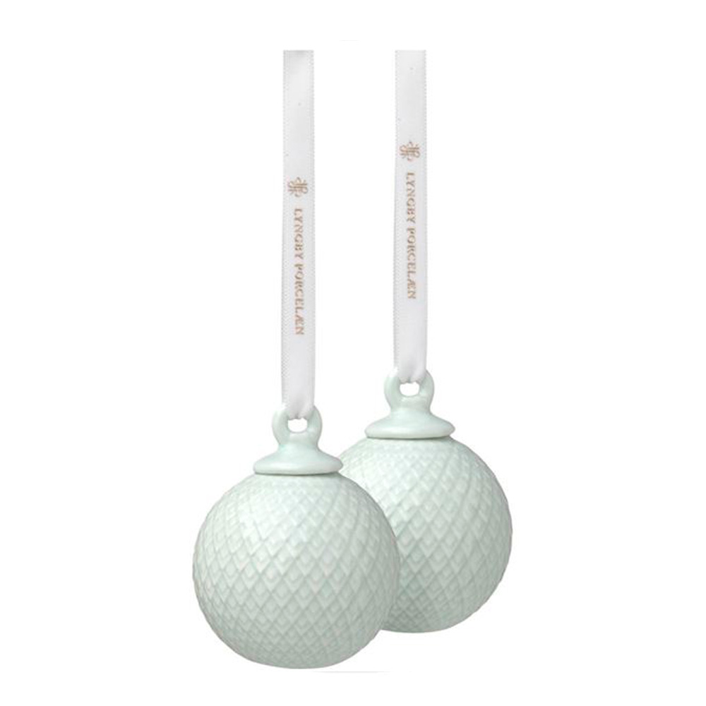 Lyngby Porcelæn - Rhombe Joulupallo 5 cm 2 kpl Soft Green