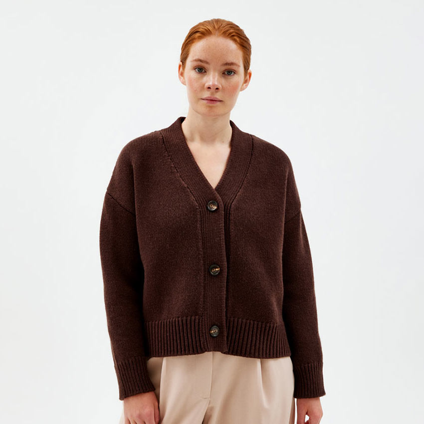 Heavy Knit Cardigan Merinovilla - Brown - M