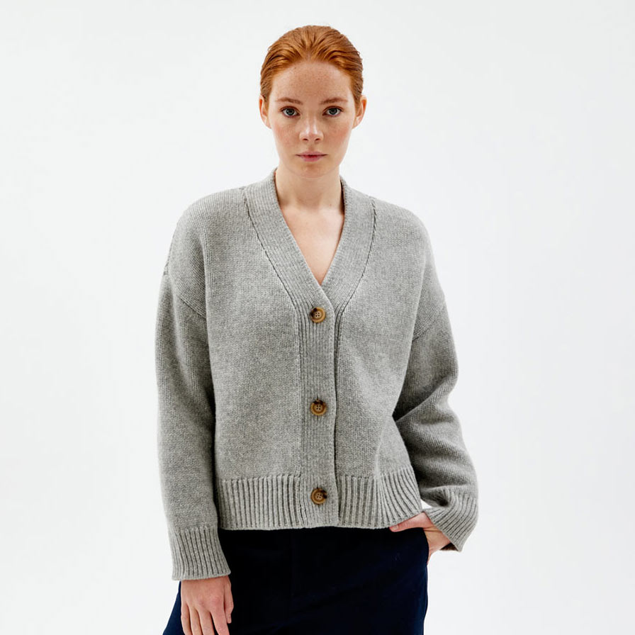 Heavy Knit Cardigan Merinovilla - Grey - M