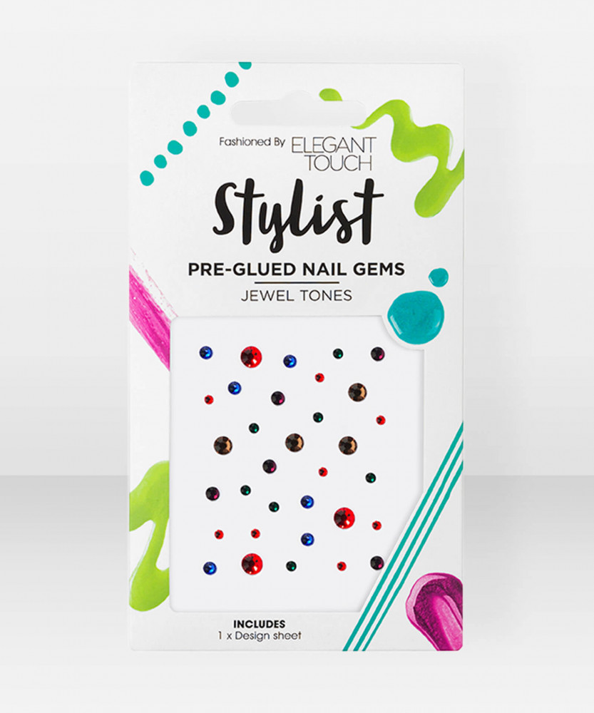 Elegant Touch PreGlued Nail Gems Jewel Tones