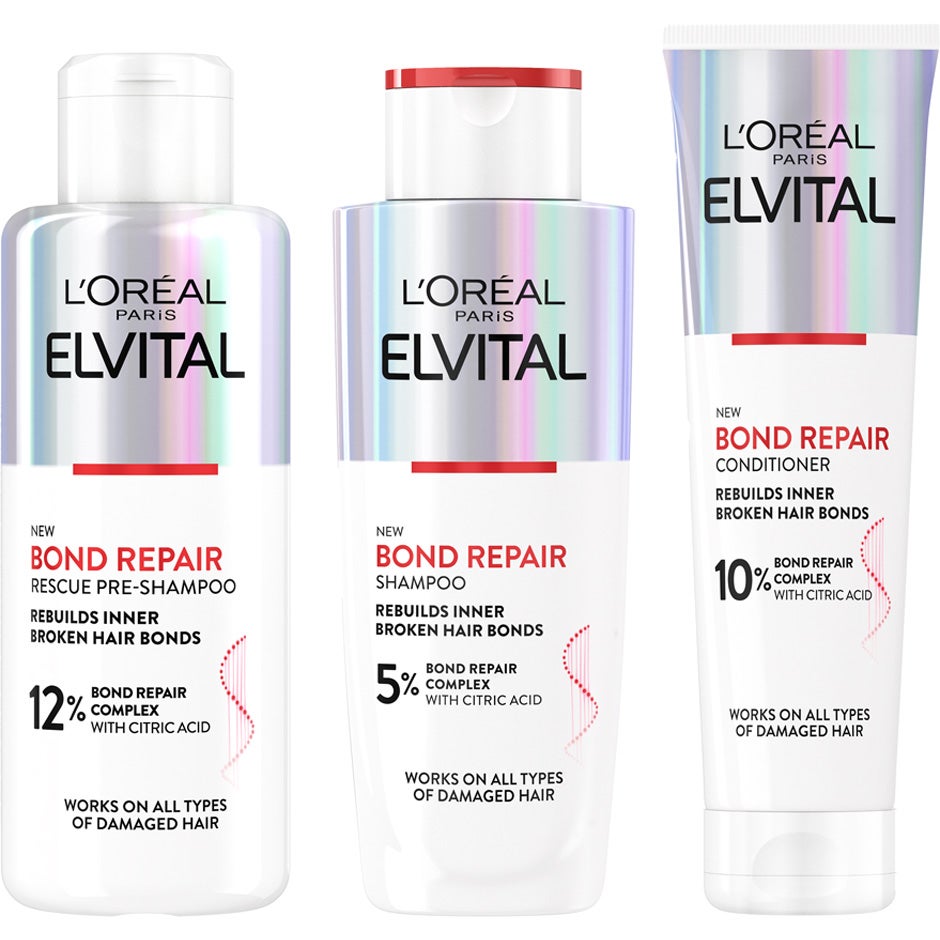 L'Oréal Paris Elvital Bond Repair Trio Pre-Shampoo 200 ml, Shampoo 200 ml & Conditioner 150 ml - 550 ml