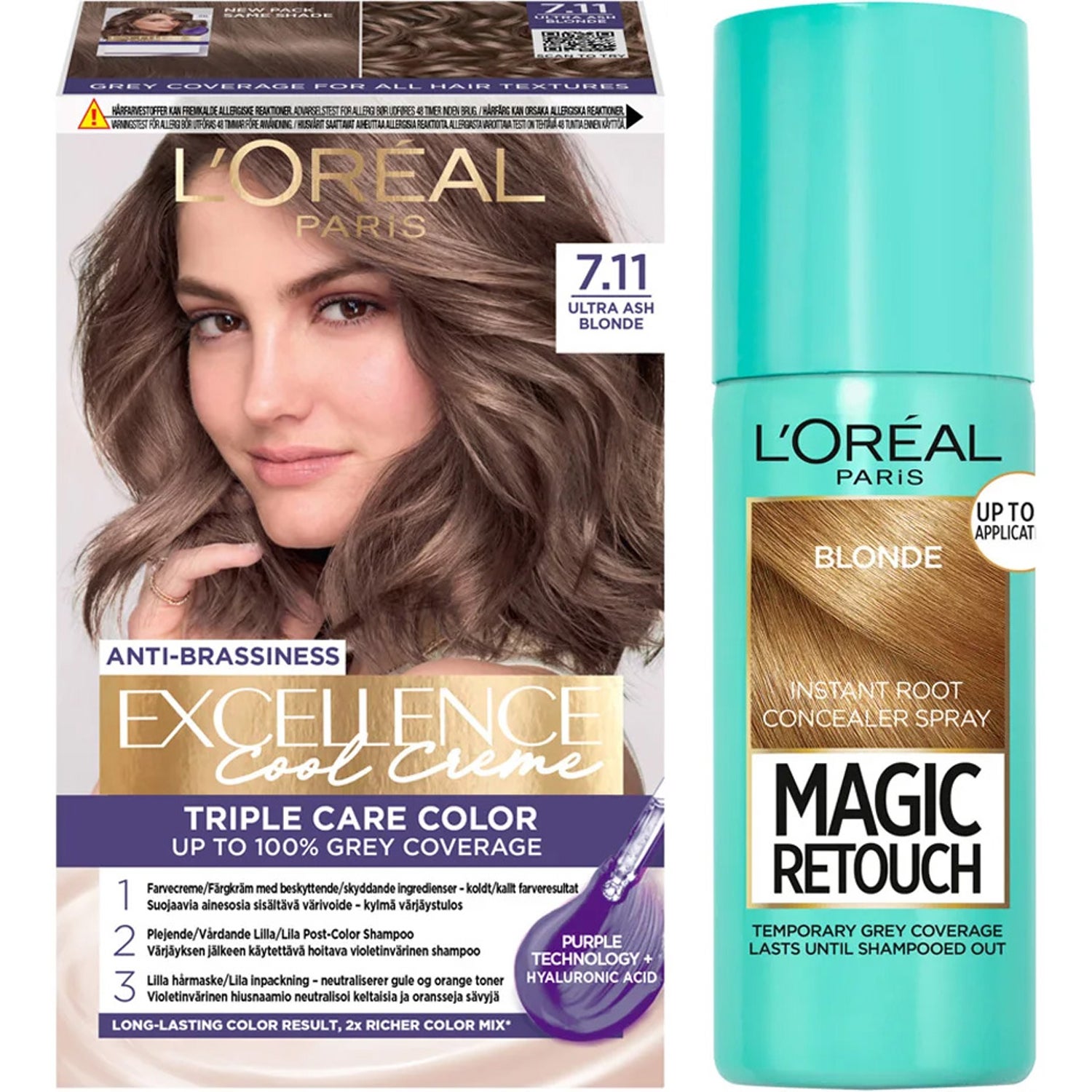 L'Oréal Paris Excellence Excellence 7.11 Ultra Ash Blond + Magic Retouch Roots 5 Blonde