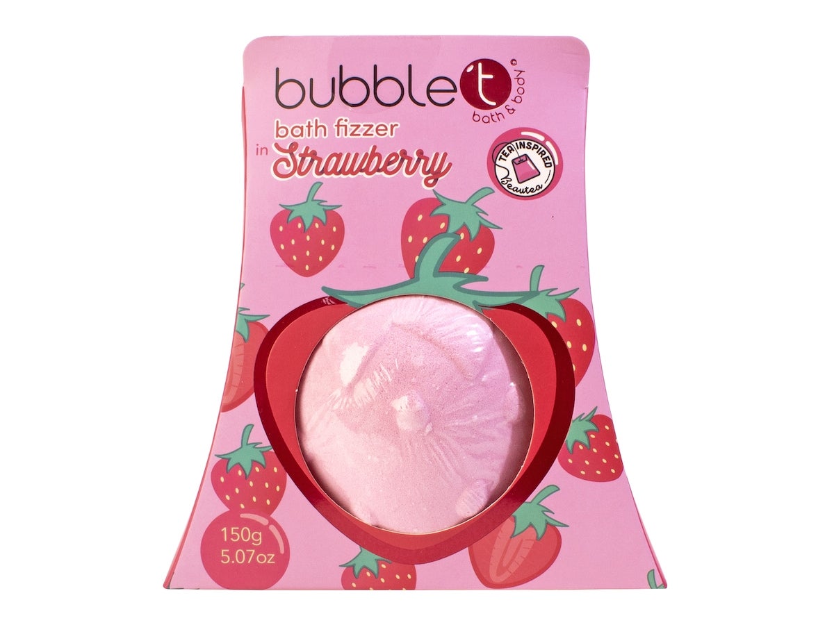 BubbleT Fruitea Bath Fizzer Strawberry Badebombe med lukt av jordbær, 150g - 150 g