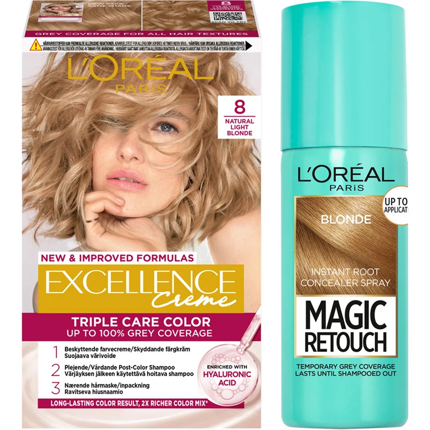 L'Oréal Paris Excellence Excellence 8 Natural Light Blonde + Magic Retouch Roots 5 Blonde