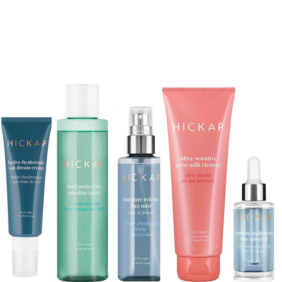 Hickap The Complete Routine – Sensitive/ Dry Cream 50ml, Micellar Toner 150 ml, Face mist 100 ml, Milk Cleanser 125 ml, Serum 30 ml - 455 ml