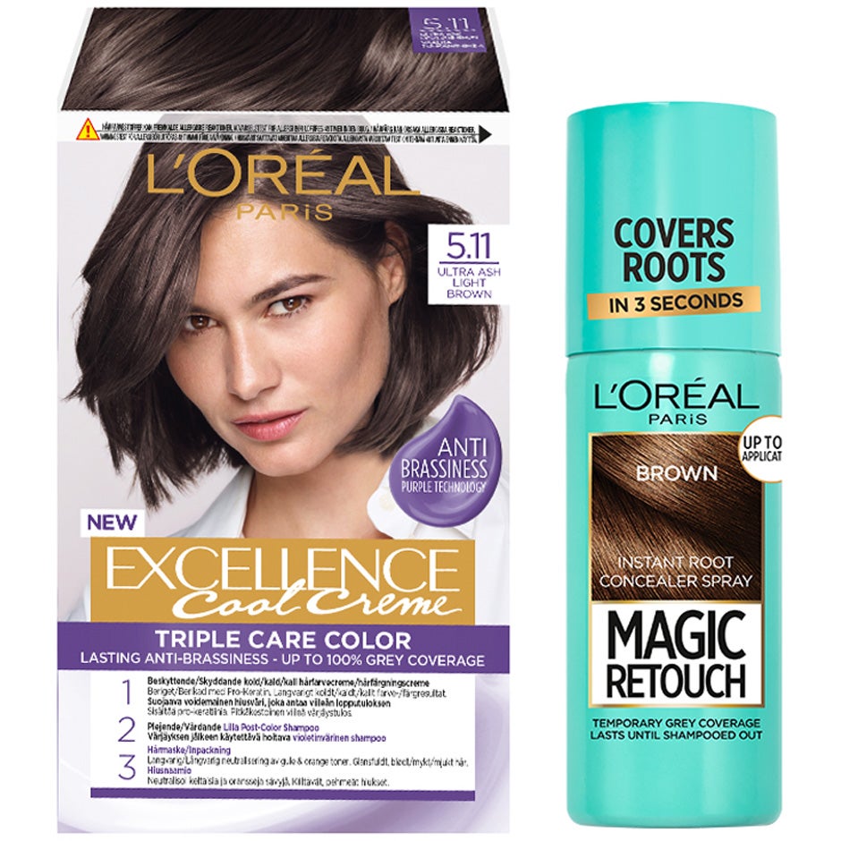 L'Oréal Paris Excellence Excellence 5.11 Ultra Ash Light Brown + Magic Retouch Roots 3 Brown