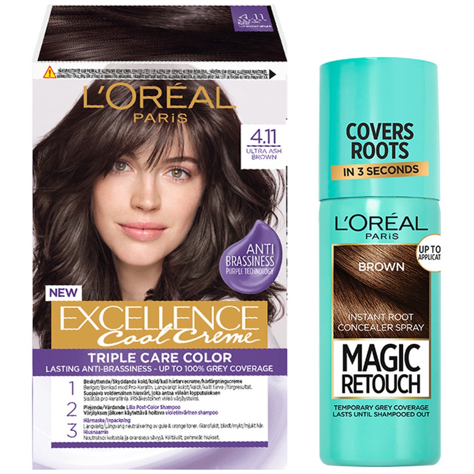 L'Oréal Paris Excellence Excellence 4.11 Ultra Ash Brown + Magic Retouch Roots 3 Brown