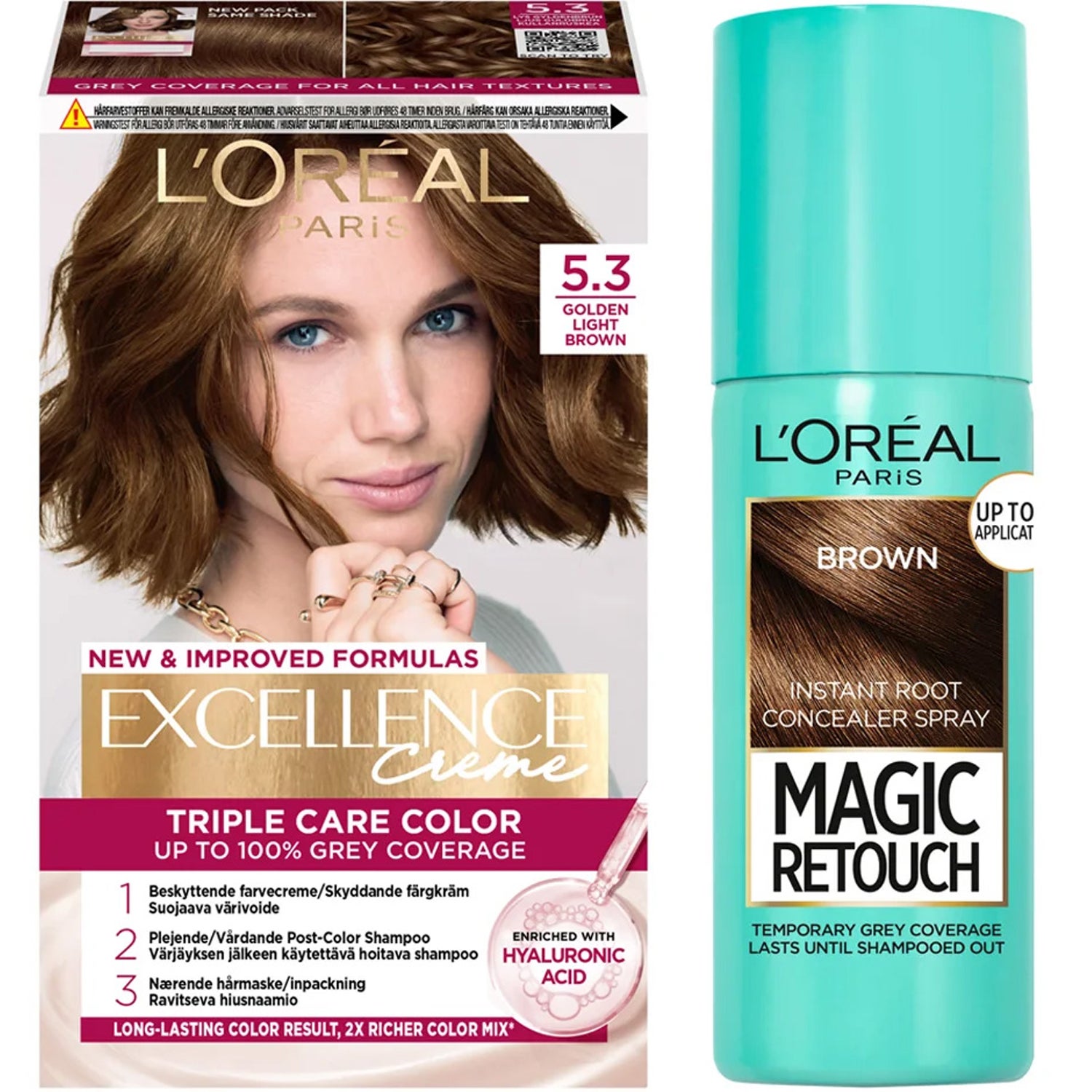 L'Oréal Paris Excellence Excellence 5.3 Golden Light Brown + Magic Retouch Roots 3 Brown