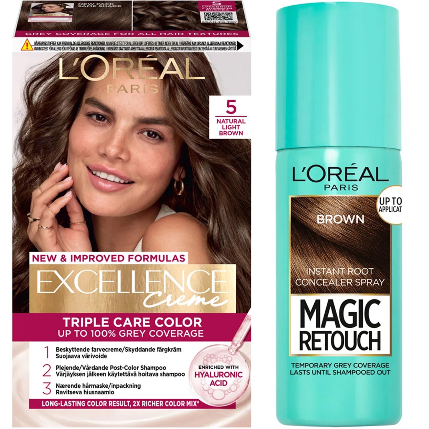 L'Oréal Paris Excellence Excellence 5 Natural Light Brown + Magic Retouch Roots 3 Brown